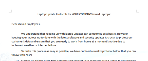 Laptop Update Protocols